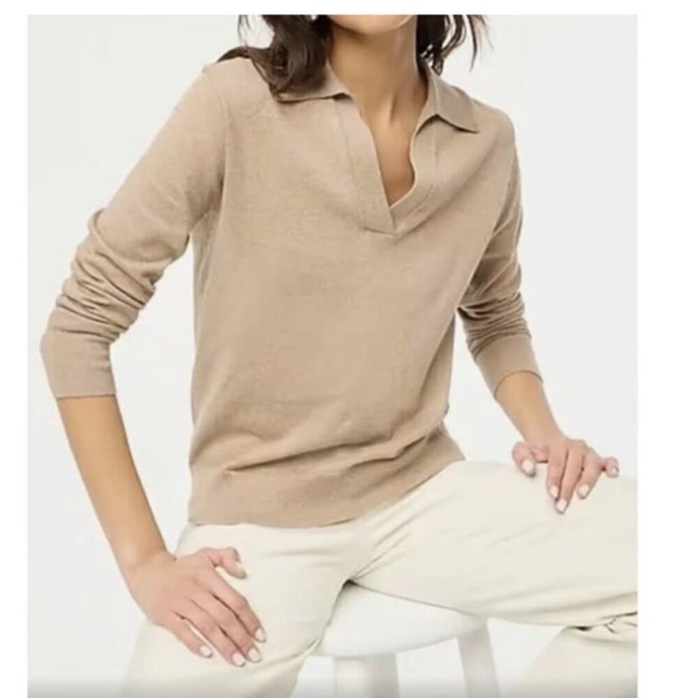 J.Crew Womens Medium Cashmere Blend Polo Sweater Basic Neutral Closet Staple